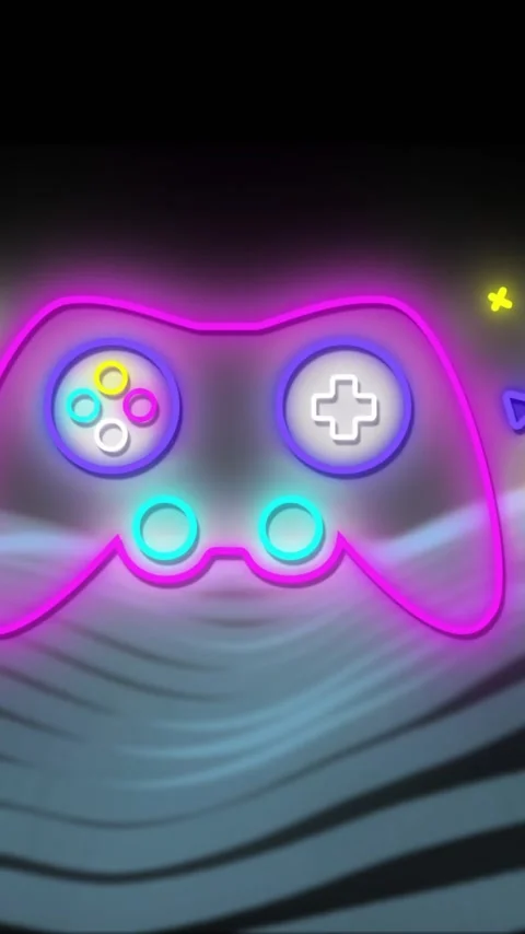 Animation of video game pad over neon pattern background Stock Footage 341659837