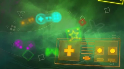 Animation of video game pattern over vibrant and abstract shape background Stock Footage 327899541