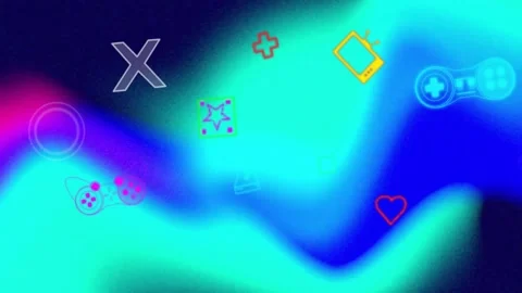 Animation of video game pattern over vibrant and abstract shape background Stock Footage 329850664