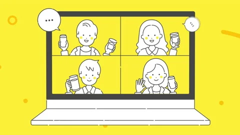 Animation video material of online drinking party. laptop. 스톡 동영상 150481053