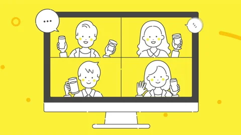 Animation video material of online drinking party. Desktop personal computer. Stock Footage 150481100