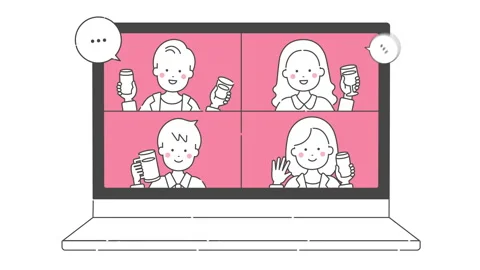 Animation video material of online drinking party. laptop. No background colo 스톡 동영상 150481408