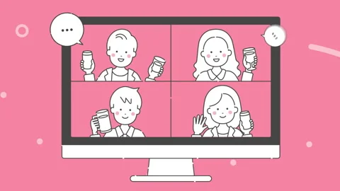 Animation video material of online drinking party. Desktop personal computer. 動画素材 150481426