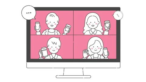 Animation video material of online drinking party. Desktop personal computer. Видео 150481455