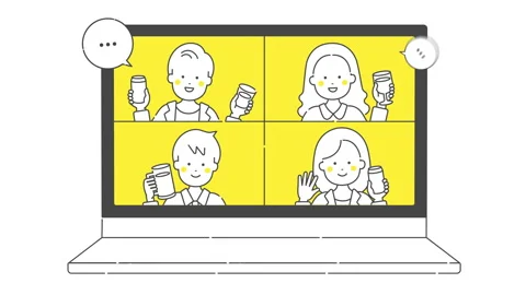 Animation video material of remote drinking party. laptop. 스톡 동영상 150481038