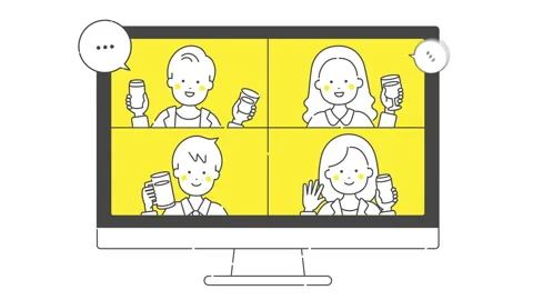 Animation video material of remote drinking party. Desktop personal computer. 動画素材 150481145