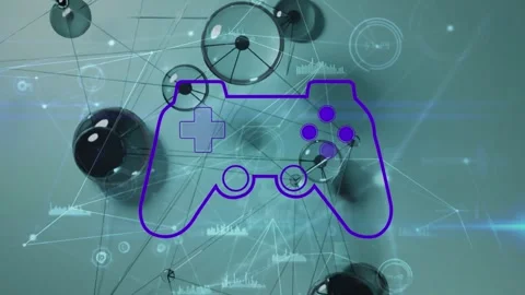 Animation of videogame controller icon against network of connections and data Stock Footage 329967709