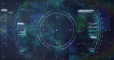 Animation of viewfinder, data and glitch in black digital space Stock Footage 327712483