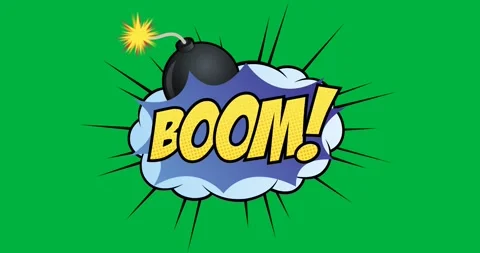 Animation of vintage comic cartoon cloud speech bubble with Boom! text written Stock Footage 325070049