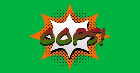 Animation of vintage comic cartoon speech bubble with Oops! text written in Stock Footage 324892376