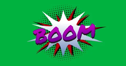 Animation of vintage comic cartoon speech bubble with Boom! text written in Stock Footage 324947189