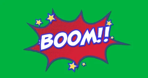 Animation of vintage comic cartoon speech bubble with Boom!! text written in Stock Footage 325565617