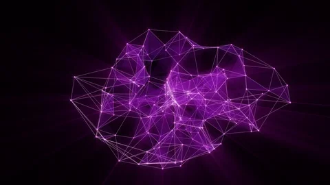 Animation of violet glowing plexus network transforming to neon text "EOS" Stock Footage 104432595