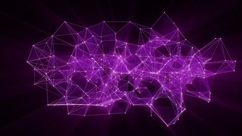 Animation of violet glowing plexus network transforming to neon text "Tether" Stock Footage 104435382