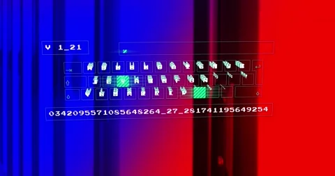 Animation of virtual keyboard against computer server room Stock Footage 328235503