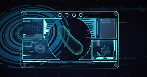 Animation of virus and scientific data processing over screen Stock Footage 329488136