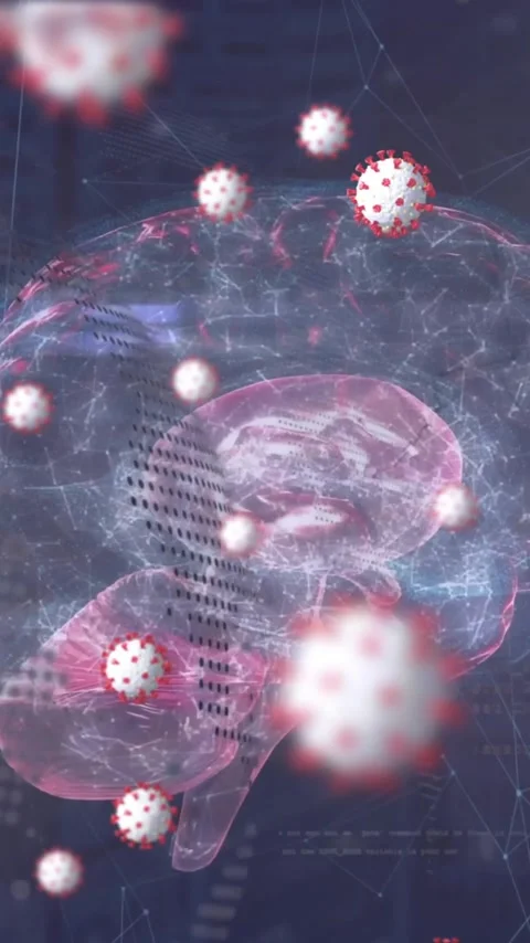 Animation of virus cells and globe over spinning brain Stock Footage 320663063