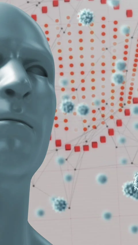 Animation of virus cells over dna strand and human head Stock Footage 342009268