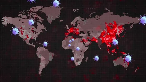 Animation of virus cells over world map | Stock Video | Pond5