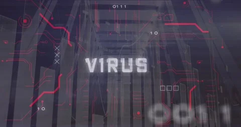 Animation of virus text and binary codes over graphs against low angle view of Stock Footage 329923039