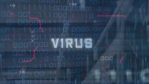 Animation of virus text banner, binary coding and data processing against tall Stock Footage 327008638