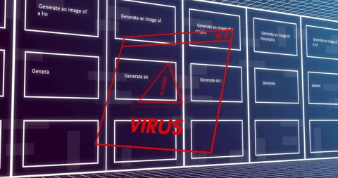 Animation of virus text, binary coding and data processing over computer servers Stock Footage 265551784