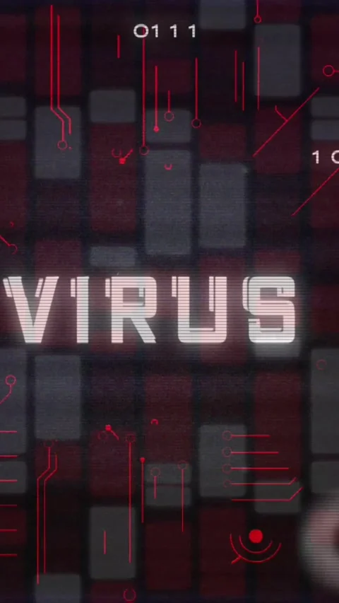 Animation of virus text, circuit board texture, binary codes over red and white Stock Footage 321990995