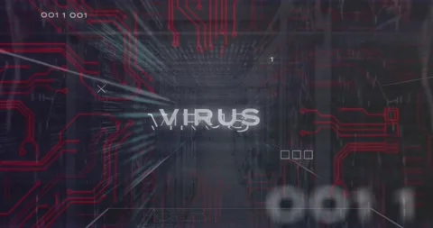 Animation of virus text over binary codes, computer language against connected Stock Footage 327786063