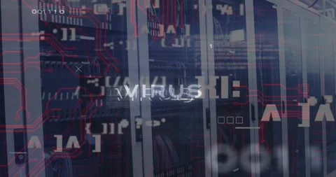 Animation of virus text over data processing and computer motherboard and Stock Footage 329031122