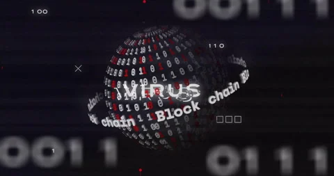 Animation of virus text over digital data processing and binary coding globe Stock Footage 308433753