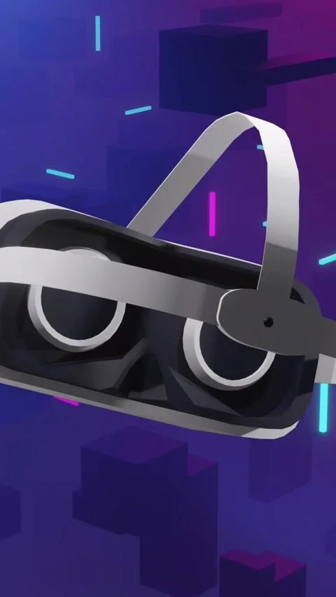 Animation of vr headset and 3d cubes over purple background Stock Footage 342005299