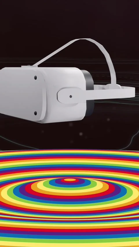 Animation of vr headset and coloured circular surface over black background Stock Footage 342005305