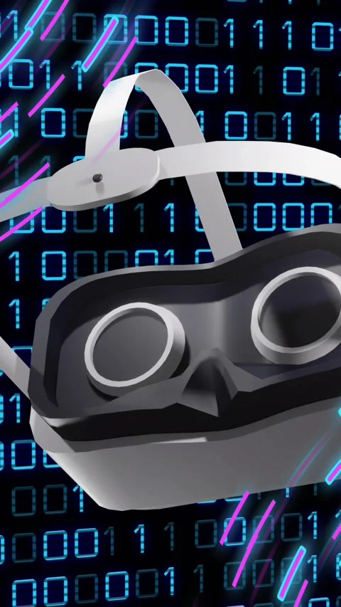 Animation of vr headset over binary coding data processing Stock-Footage 343608889