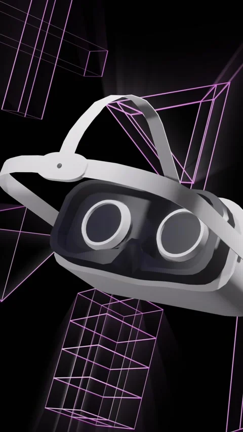 Animation of vr headset over glowing 3d shapes moving on black background Stock Footage 319513829