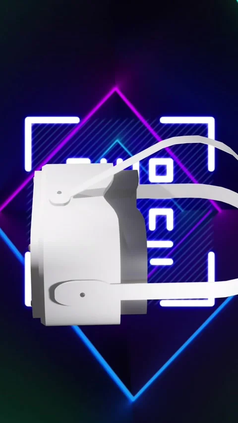 Animation of vr headset over qr code and neon lines data processing Stock Footage 323898360