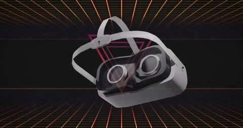 Animation of vr headset over triangles and grid data processing Stock Footage 241344518