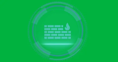 Animation of wall and flame in circle and cyber security on transparent Stock Footage 318338182