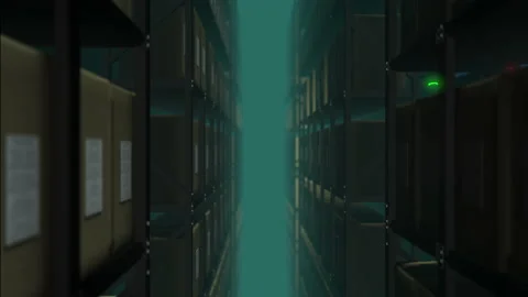Animation with warehouse drone scanning QR codes on the cardboard boxes in a met Stock Footage 152468604