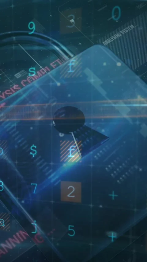 Animation of warning data processing, online security padlock Stock Footage 343919236