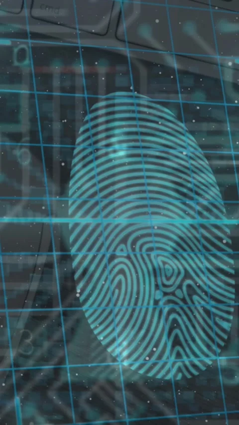 Animation of warning data processing, online security biometric fingerprint Stock Footage 343919239