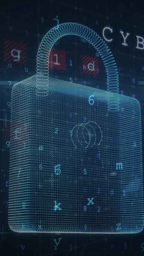 Animation of warning data processing, online security padlock and circuit board Stock Footage 343954526