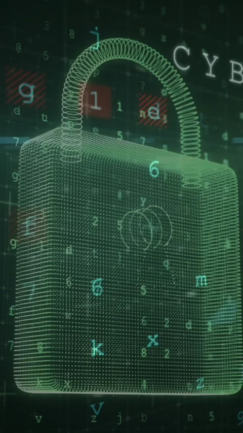 Animation of warning data processing, online security padlock and circuit board Stock Footage 344011658