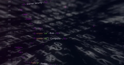 Animation of warning text, binary coding and data processing over grid Stock Footage 171334449