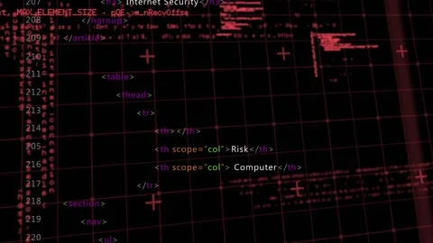 Animation of warning text, binary coding and data processing over grid Stock Footage 171334472