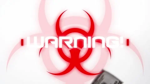 Animation of warning text over biohazard symbol over us dollar bills falling Stock Footage 330657969