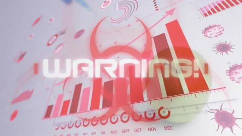 Animation of warning text over syringe in apple and data processing on white Stock Footage 265554500