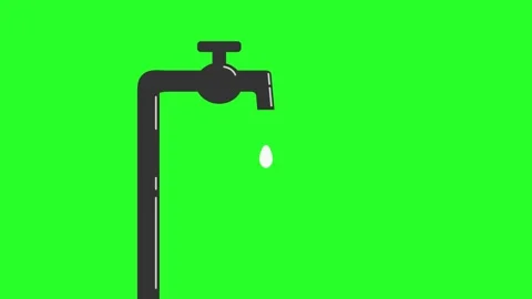 An animation of a water droplet falling from a tap. Green background. Stock Footage 345430049
