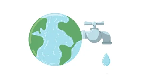 Animation of water saving concept with earth globe and dripping tap on whit.. Vídeos de archivo 338860323