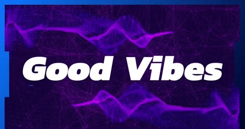 Animation of wave pattern around good vibes text over dots against black Video stock 329362567