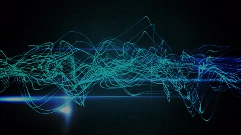 Animation of wave pattern over lens flares against black background Video stock 236434287